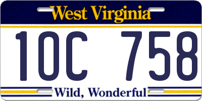 WV license plate 1OC758