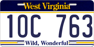 WV license plate 1OC763