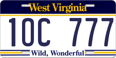 WV license plate 1OC777