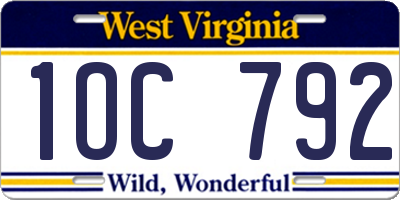 WV license plate 1OC792