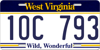 WV license plate 1OC793