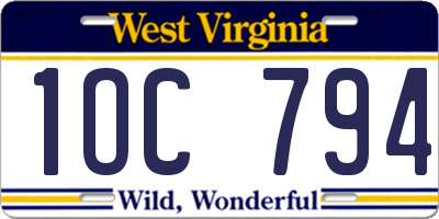 WV license plate 1OC794