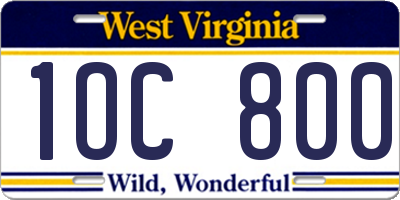 WV license plate 1OC800