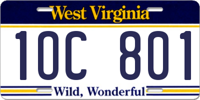 WV license plate 1OC801