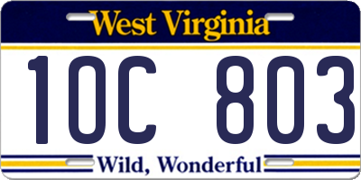 WV license plate 1OC803