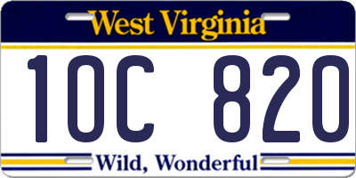 WV license plate 1OC820