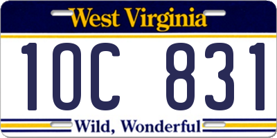 WV license plate 1OC831