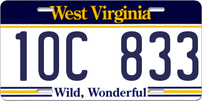 WV license plate 1OC833