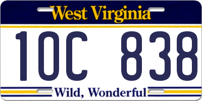 WV license plate 1OC838