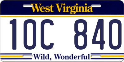 WV license plate 1OC840