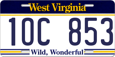 WV license plate 1OC853