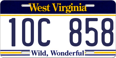 WV license plate 1OC858