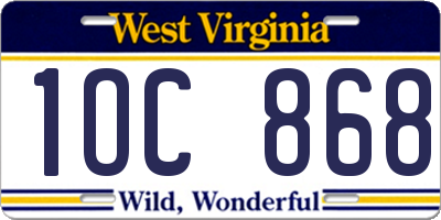 WV license plate 1OC868
