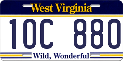 WV license plate 1OC880