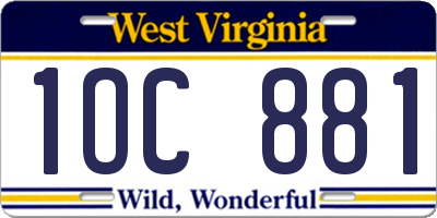 WV license plate 1OC881