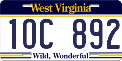 WV license plate 1OC892