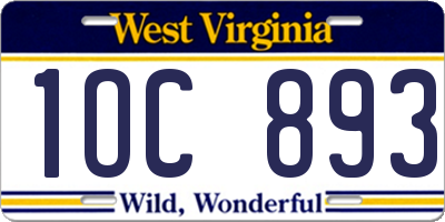 WV license plate 1OC893