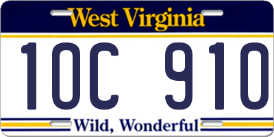 WV license plate 1OC910