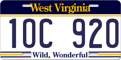 WV license plate 1OC920