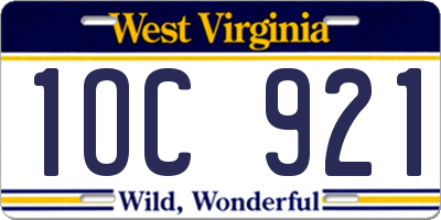 WV license plate 1OC921
