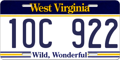 WV license plate 1OC922