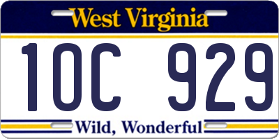 WV license plate 1OC929
