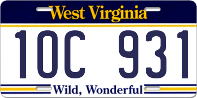 WV license plate 1OC931