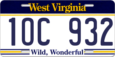 WV license plate 1OC932