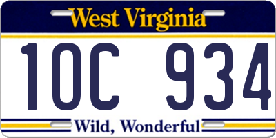 WV license plate 1OC934