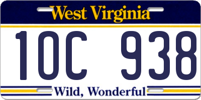 WV license plate 1OC938