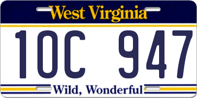 WV license plate 1OC947