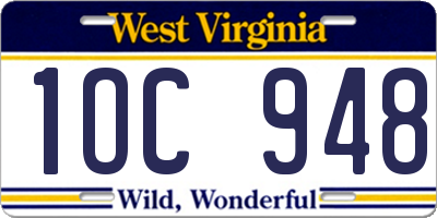 WV license plate 1OC948