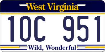 WV license plate 1OC951