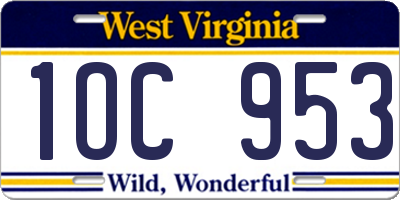 WV license plate 1OC953
