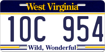 WV license plate 1OC954