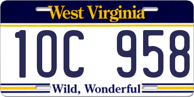 WV license plate 1OC958