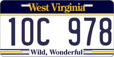 WV license plate 1OC978