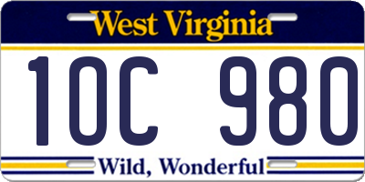 WV license plate 1OC980