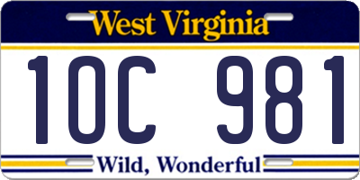 WV license plate 1OC981