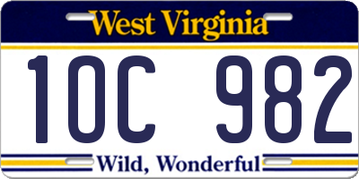 WV license plate 1OC982
