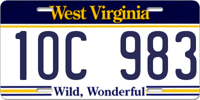 WV license plate 1OC983