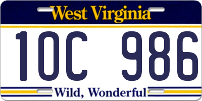 WV license plate 1OC986