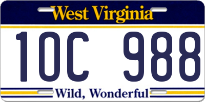 WV license plate 1OC988