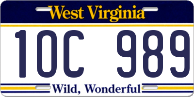 WV license plate 1OC989