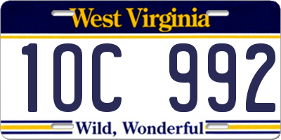 WV license plate 1OC992