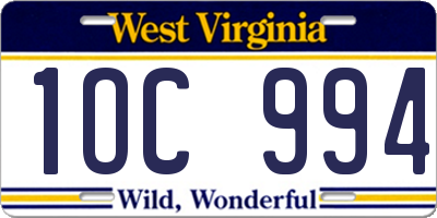 WV license plate 1OC994
