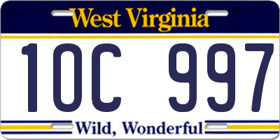 WV license plate 1OC997