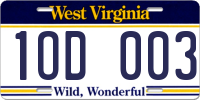 WV license plate 1OD003