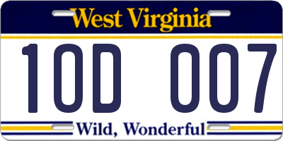 WV license plate 1OD007