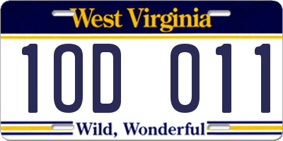 WV license plate 1OD011